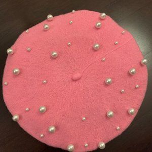 *HP* Barbie pink wool knit beret with pearls NWOT